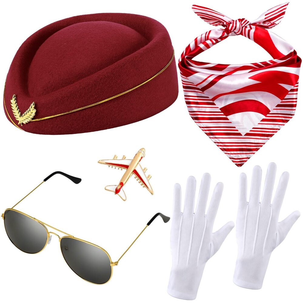 8936 6 Pcs Halloween Flight Attendant Costume Accessoriess